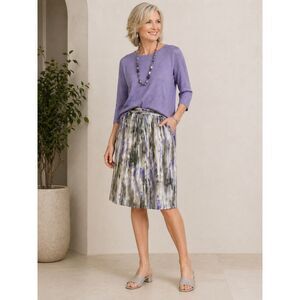New Chicos Sz 2 L Womens Watercolor EarLilac Gray Pull On Campanula Skirt H